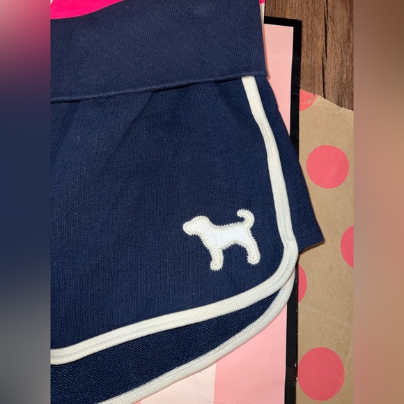NWT VS PINK Size LARGE Fold Over Shorts. Navy Blue Dog Logo. - Picture 2 of 6